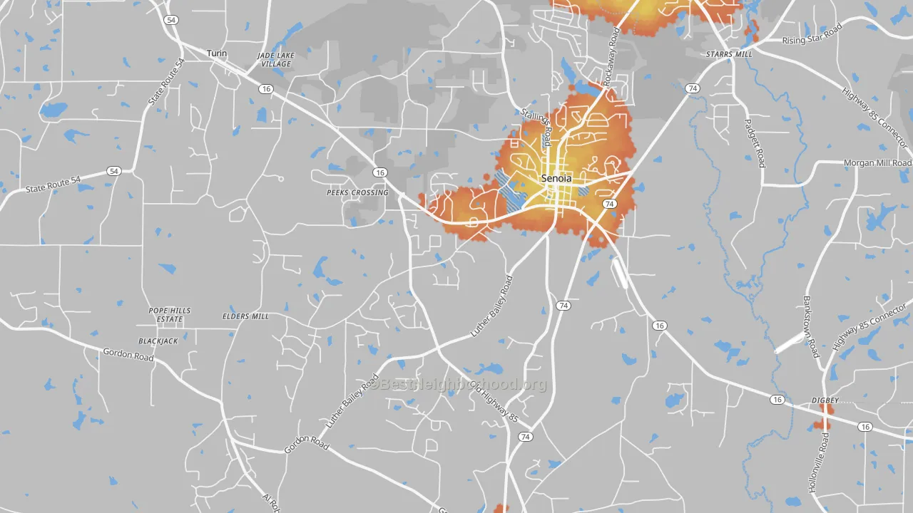 Bike Grade map of Senoia, GA