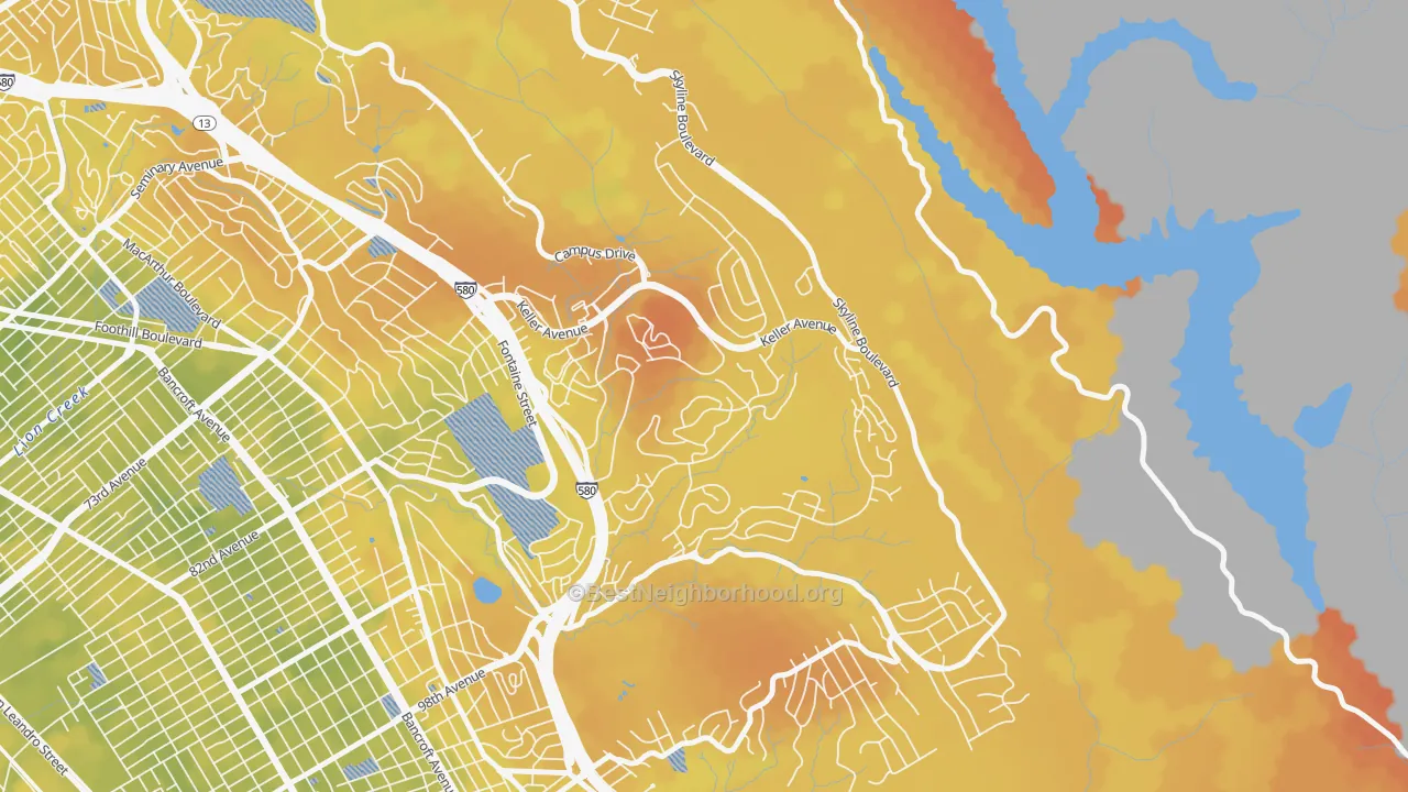 Bike Grade map of Sequoyah, Oakland, CA