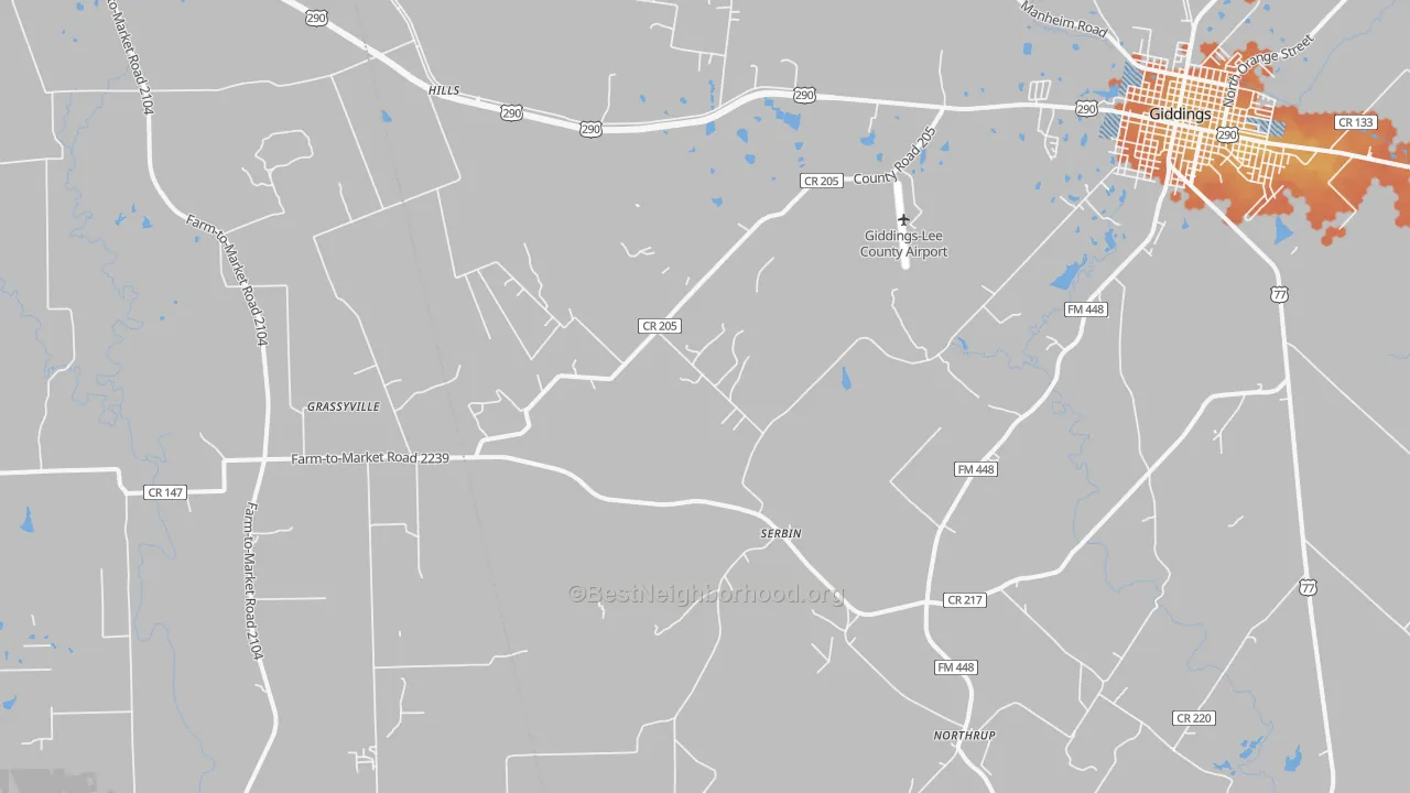 Bike Grade map of Serbin, TX