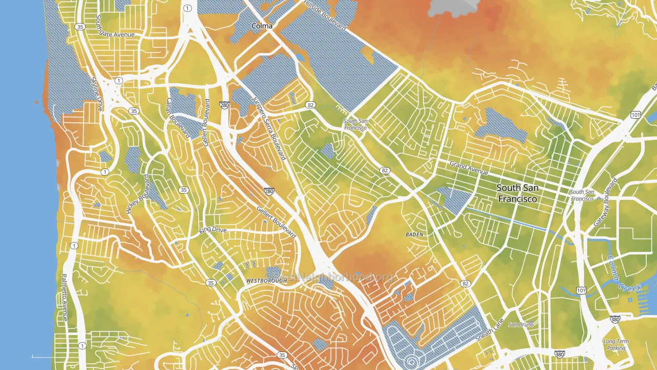 Bike Grade map of Serra Highlands, South San Francisco, CA