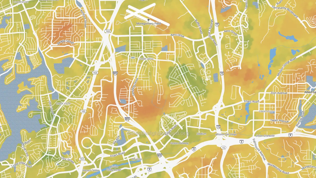 Bike Grade map of Serra Mesa, San Diego, CA