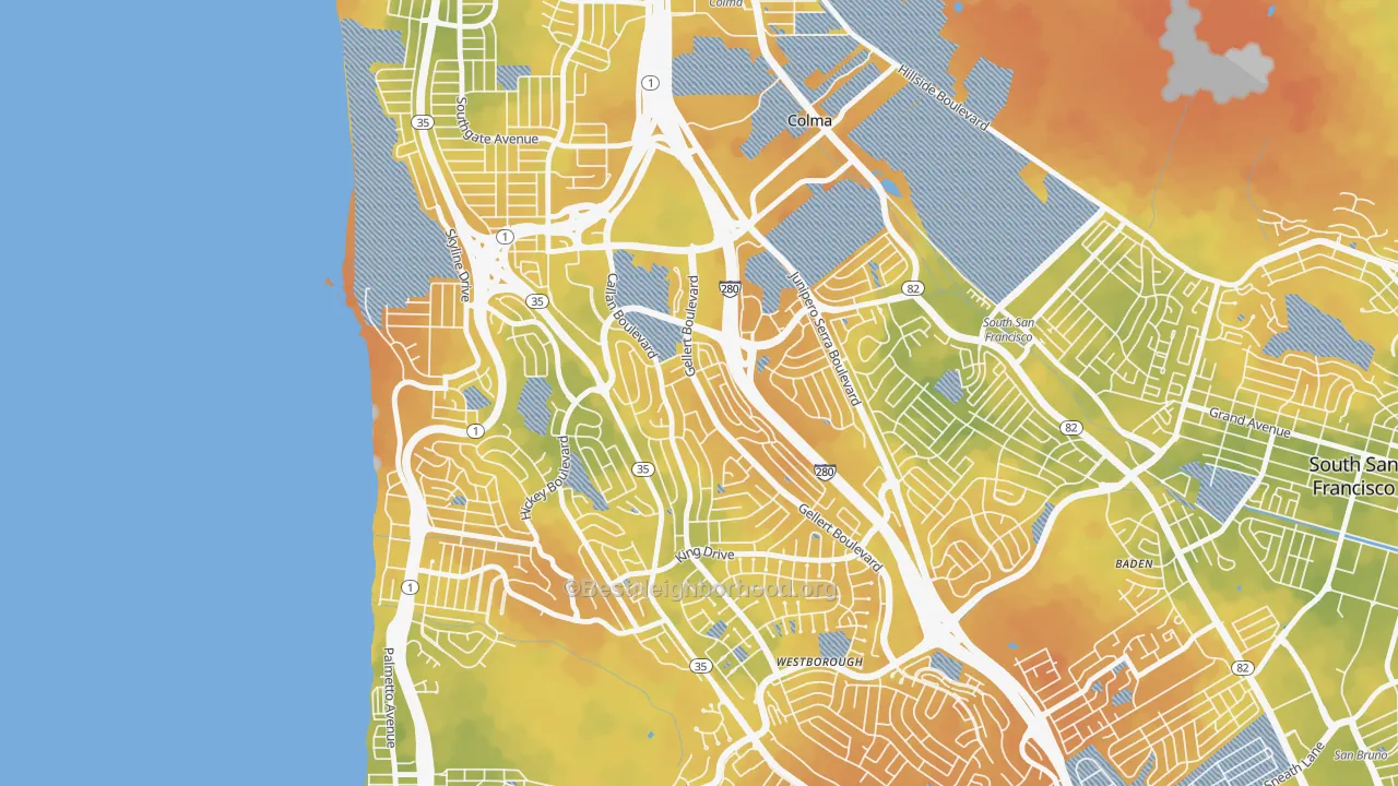 Bike Grade map of Serramonte, Daly City, CA