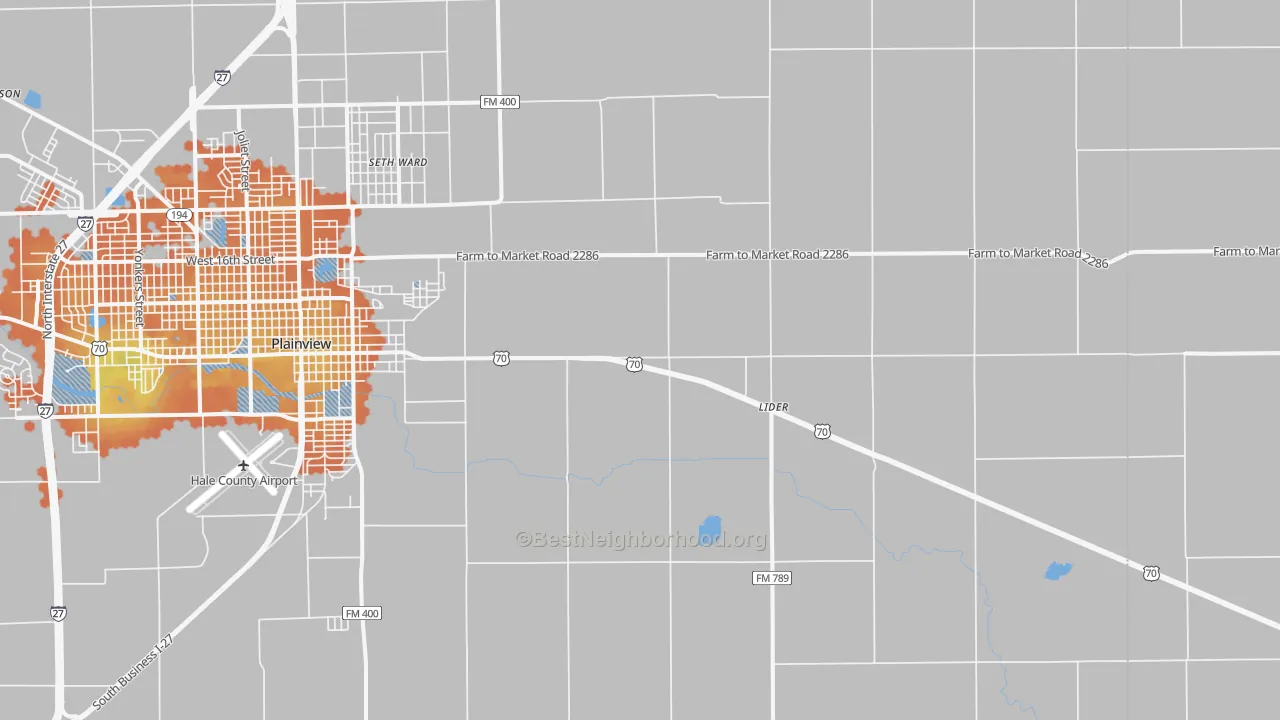 Bike Grade map of Seth Ward, TX