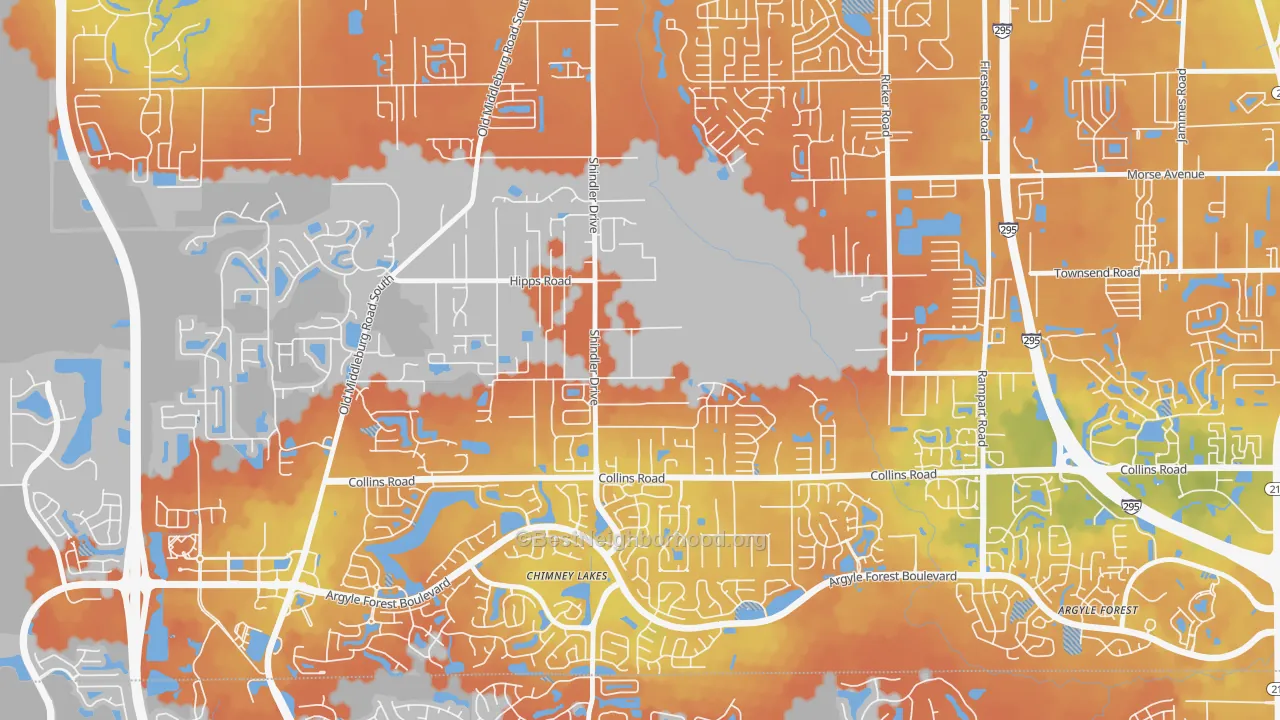 Bike Grade map of Settlers Landing, Jacksonville, FL