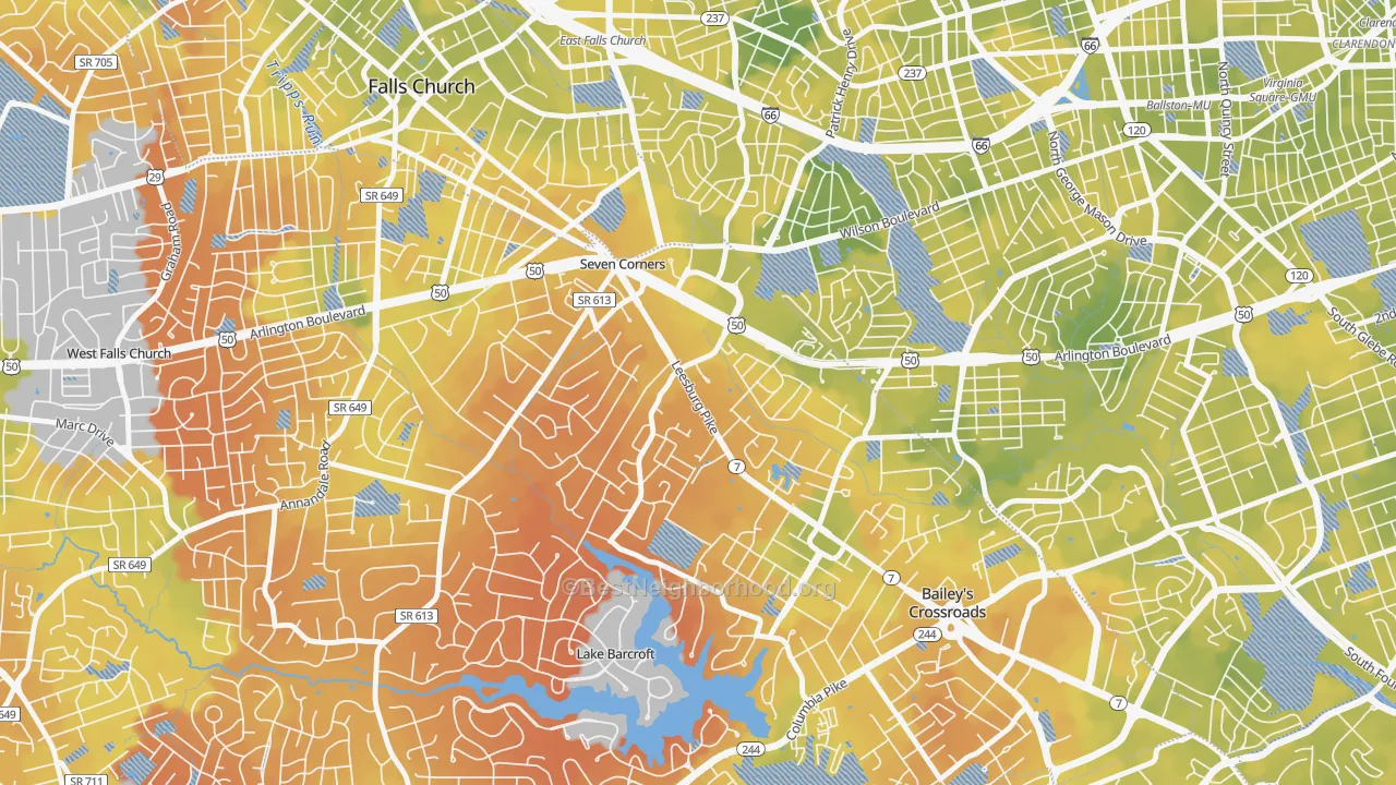 Bike Grade map of Seven Corners, VA