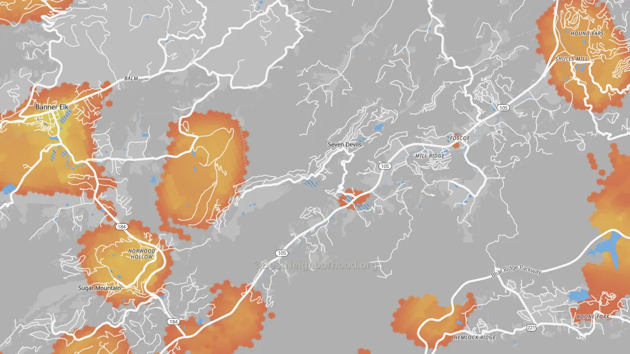 Bike Grade map of Seven Devils, NC