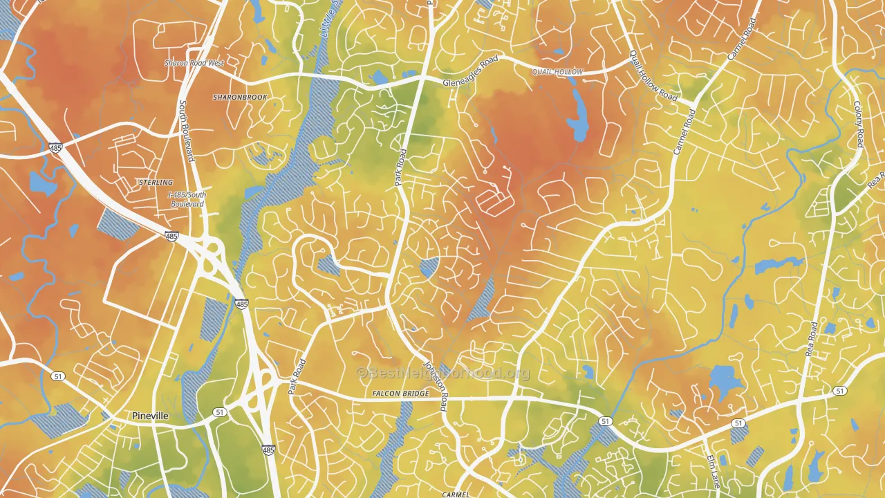 Bike Grade map of Seven Eagles, Charlotte, NC