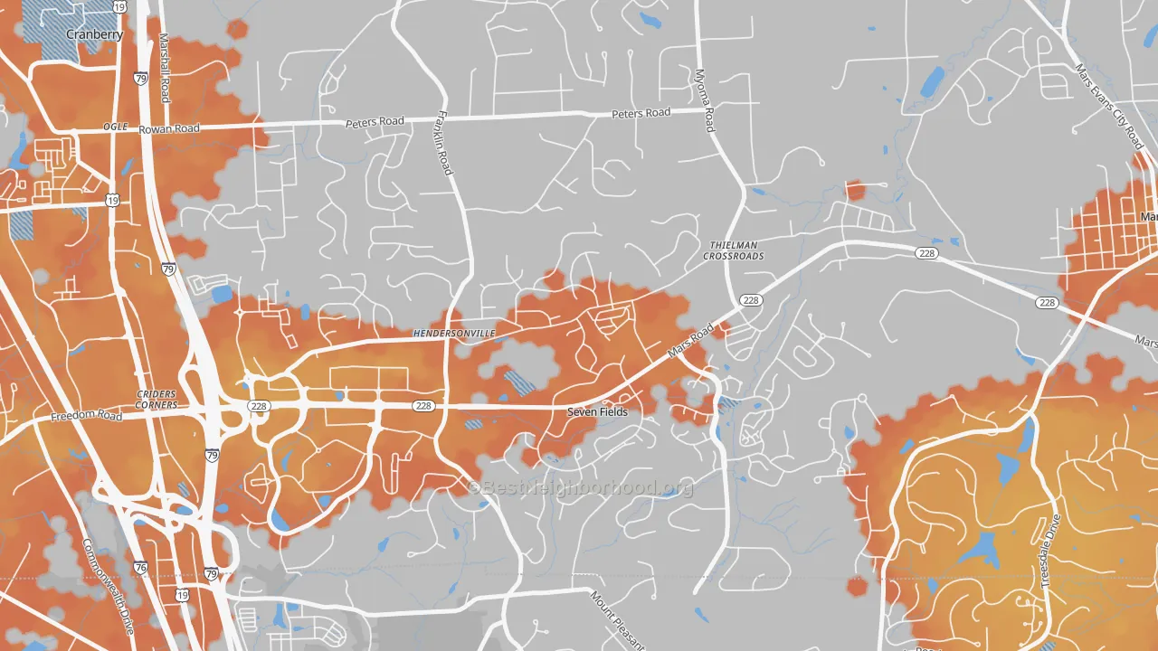Bike Grade map of Seven Fields, PA