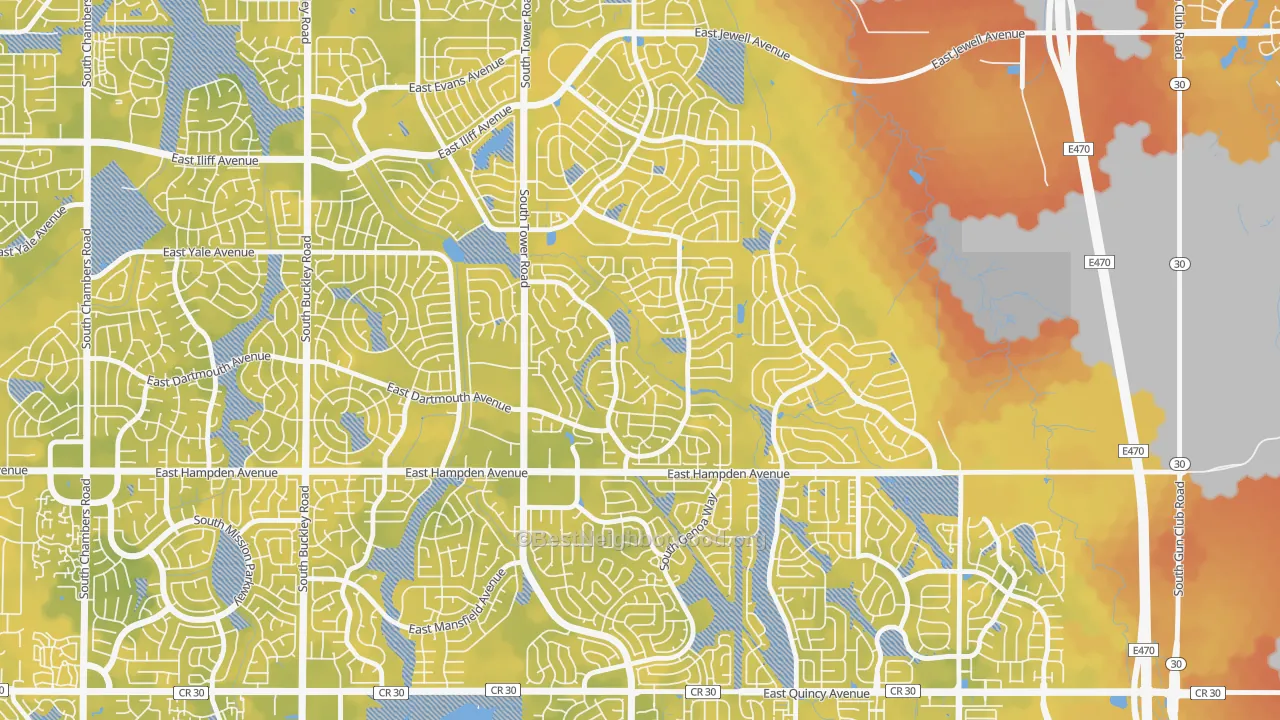 Bike Grade map of Seven Hills, Aurora, CO