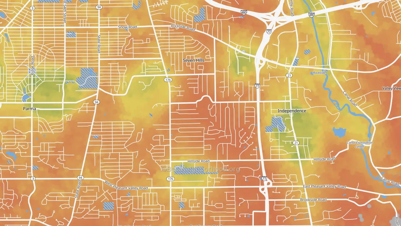 Bike Grade map of Seven Hills, OH