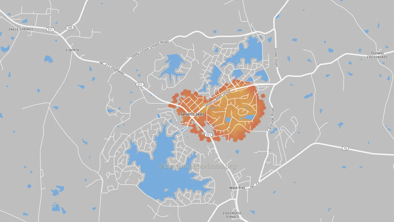 Bike Grade map of Seven Lakes, NC