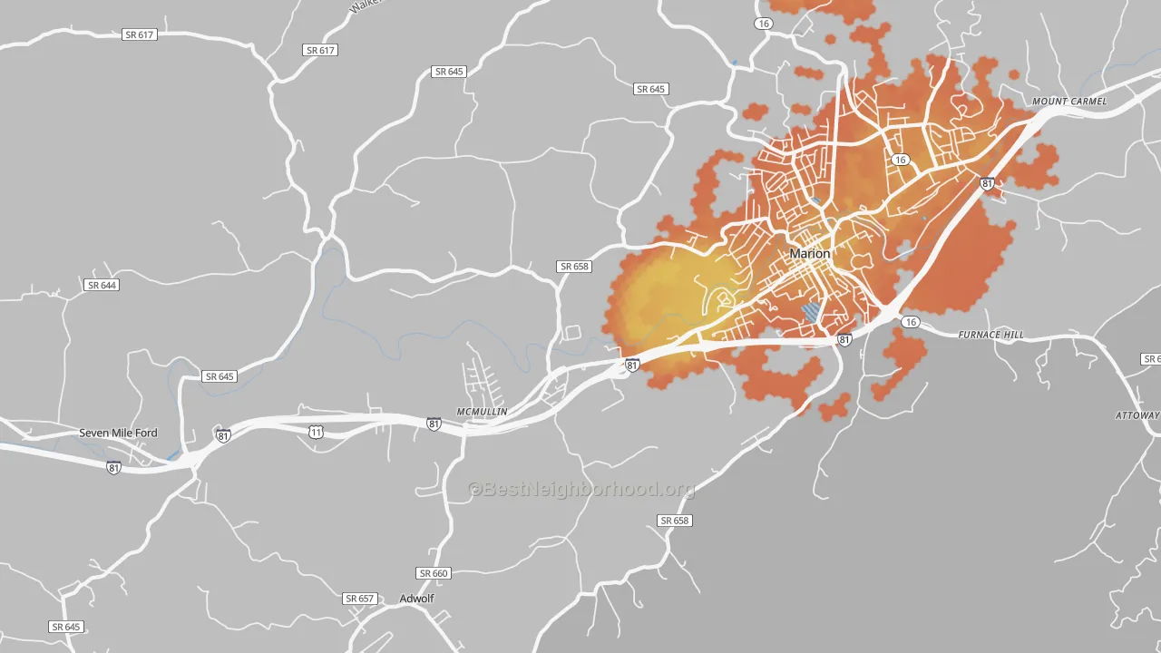 Bike Grade map of Seven Mile Ford, VA