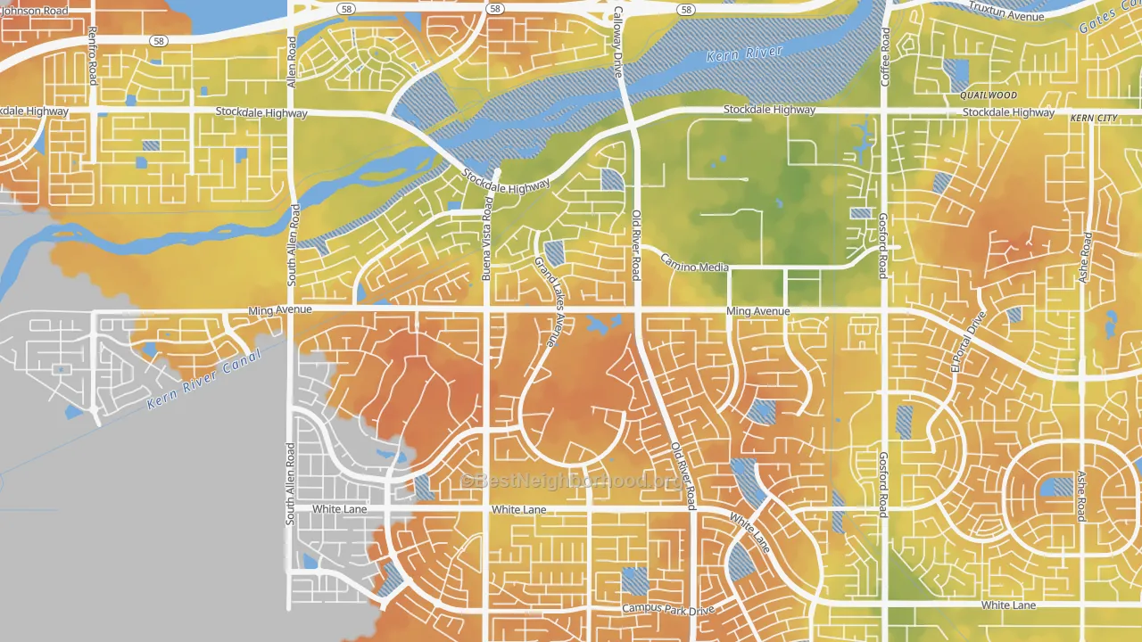 Bike Grade map of Seven Oaks, Bakersfield, CA