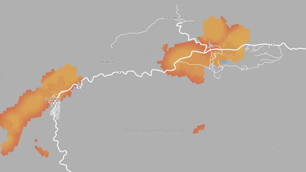 Bike Grade map of Seven Oaks, CA