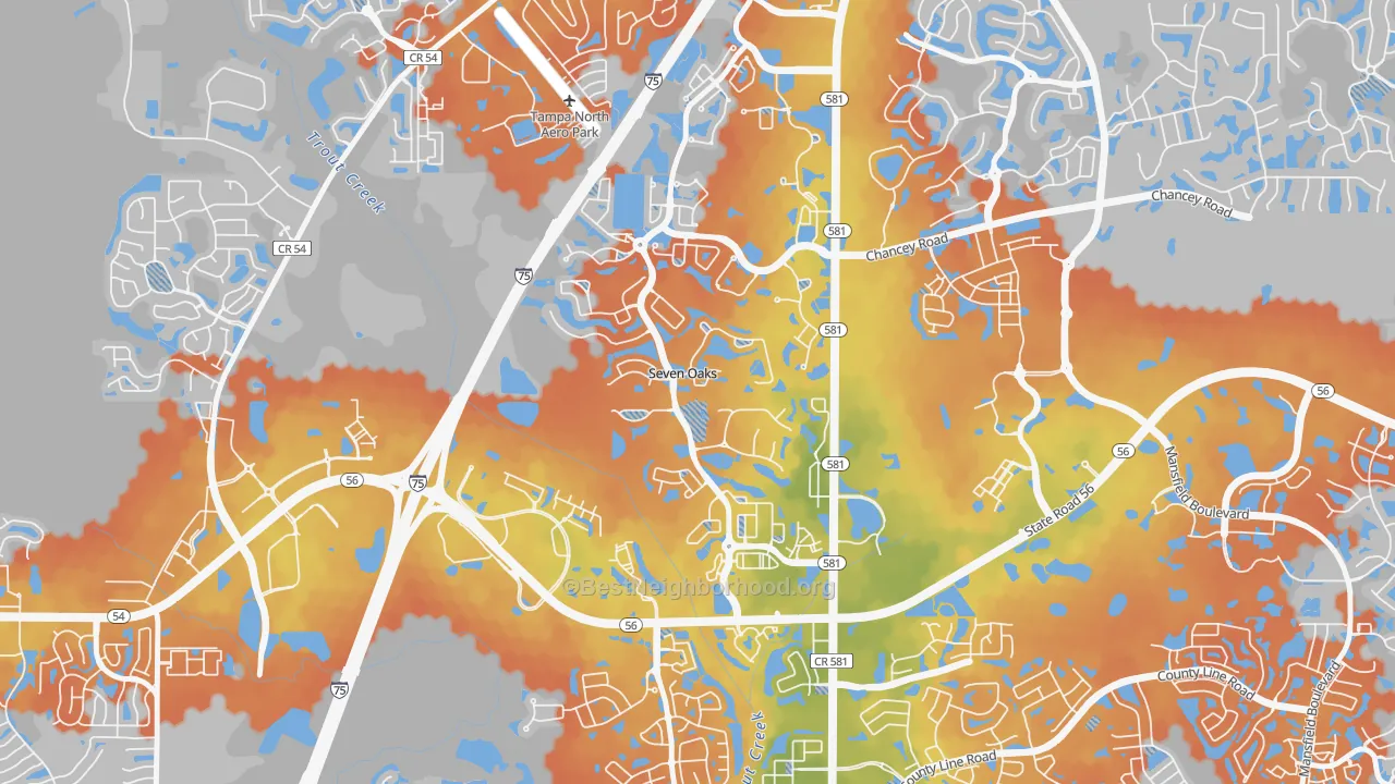 Bike Grade map of Seven Oaks, Wesley Chapel, FL
