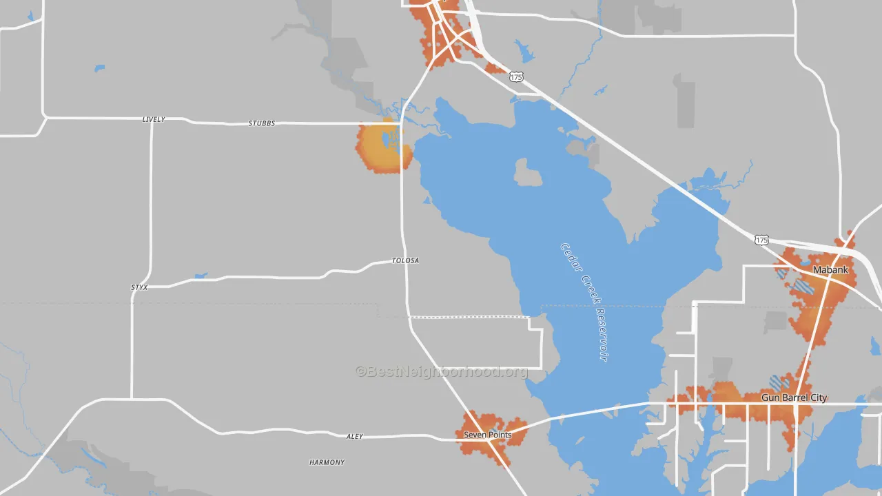 Bike Grade map of Seven Points, TX
