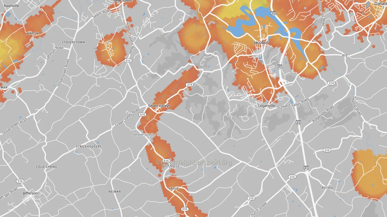 Bike Grade map of Seven Valleys, PA