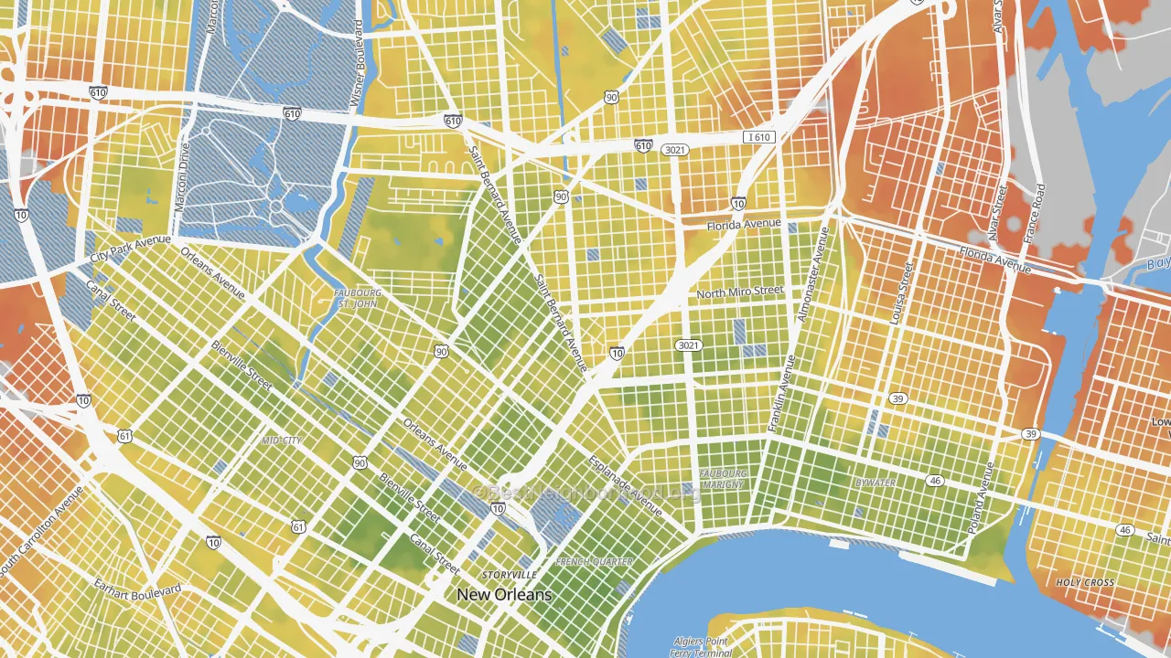 Bike Grade map of Seventh Ward, New Orleans, LA