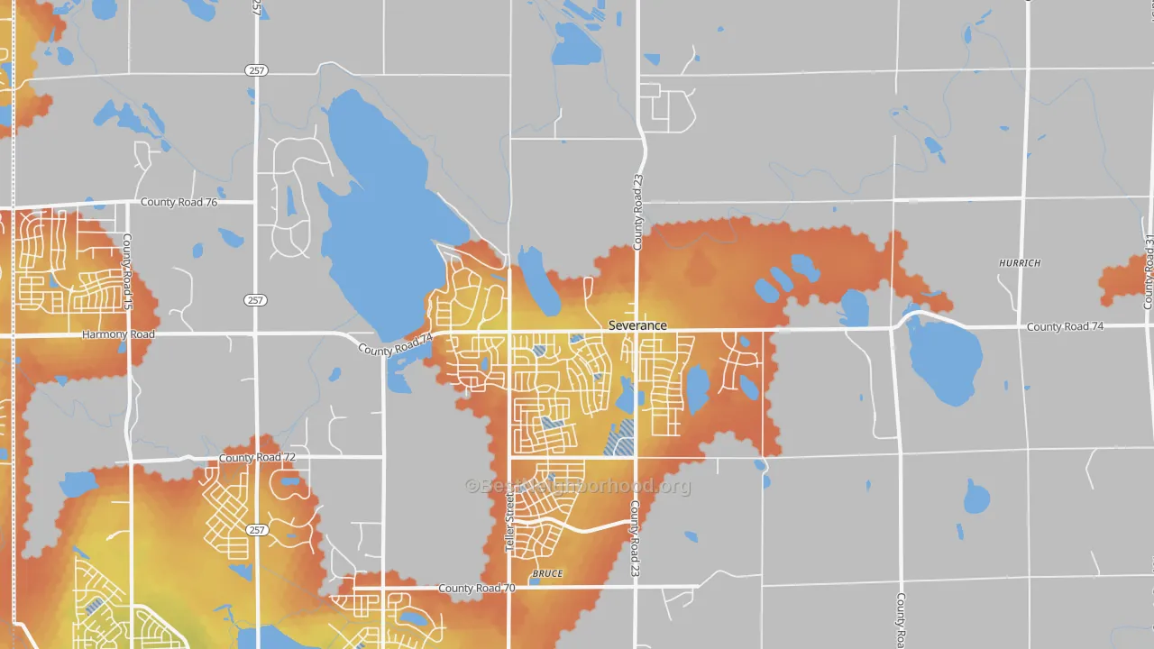 Bike Grade map of Severance, CO