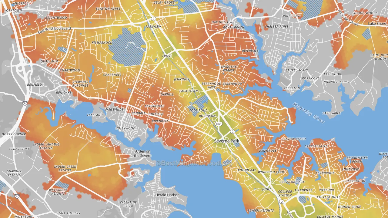 Bike Grade map of Severna Park, MD