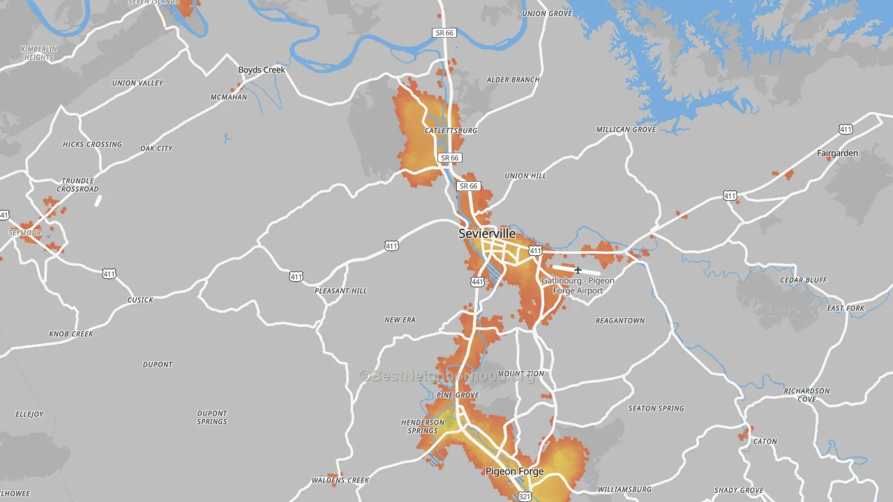 Bike Grade map of Sevier County, TN