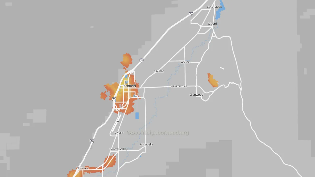Bike Grade map of Sevier County, UT