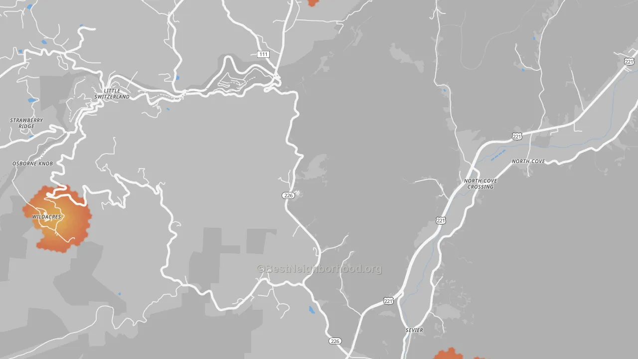 Bike Grade map of Sevier, NC