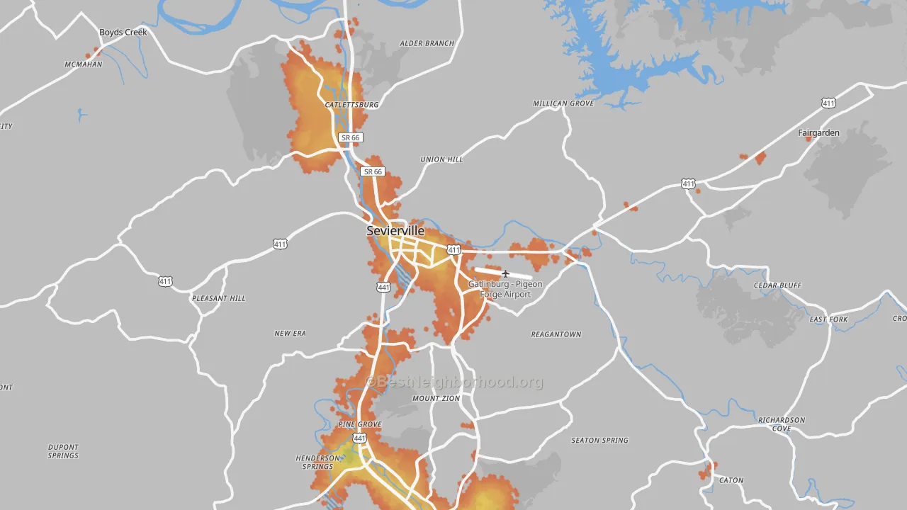 Bike Grade map of Sevierville, TN