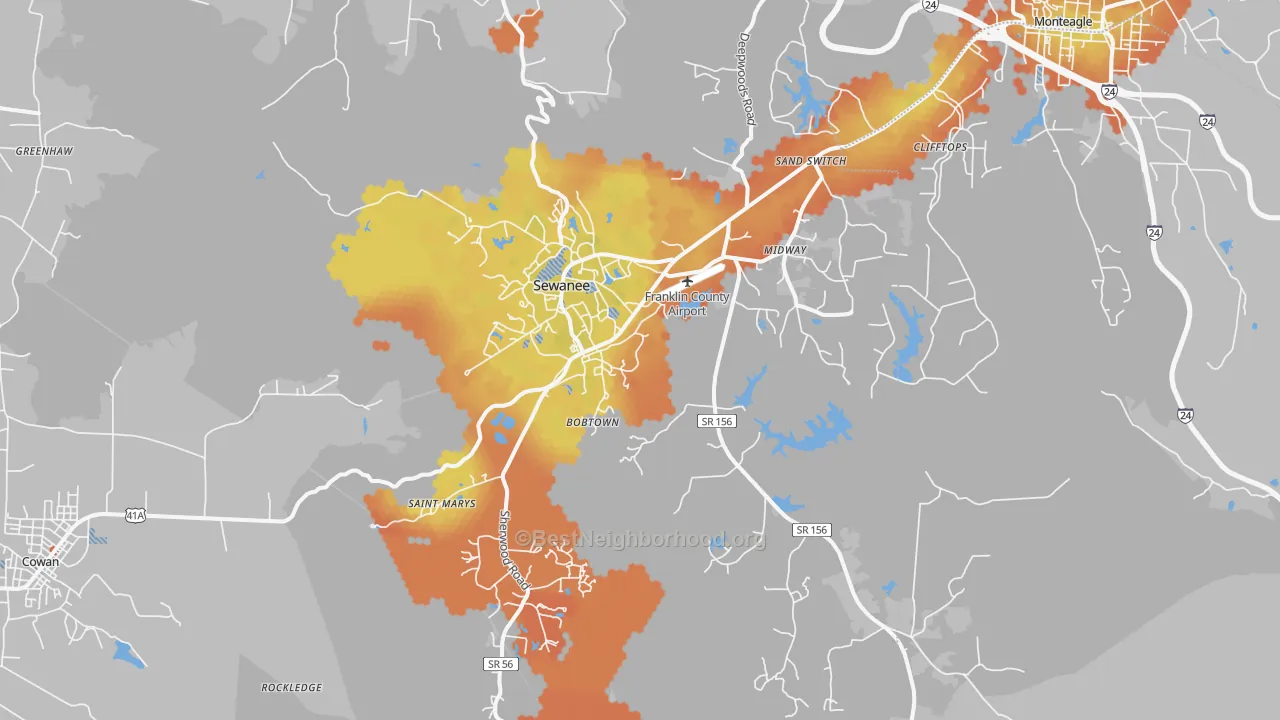 Bike Grade map of Sewanee, TN