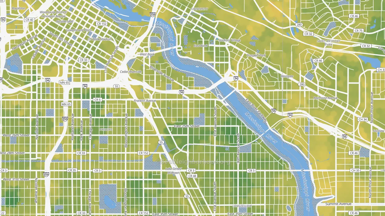 Bike Grade map of Seward, Minneapolis, MN