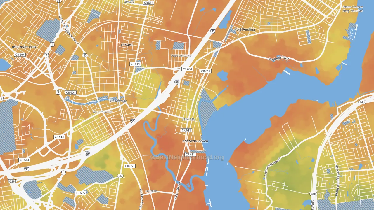 Bike Grade map of Sewaren, NJ