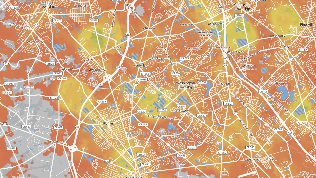Bike Grade map of Sewell, NJ