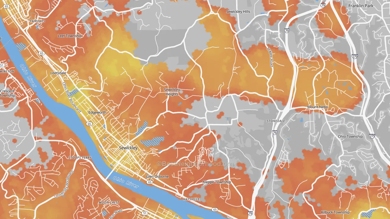 Bike Grade map of Sewickley Heights, PA