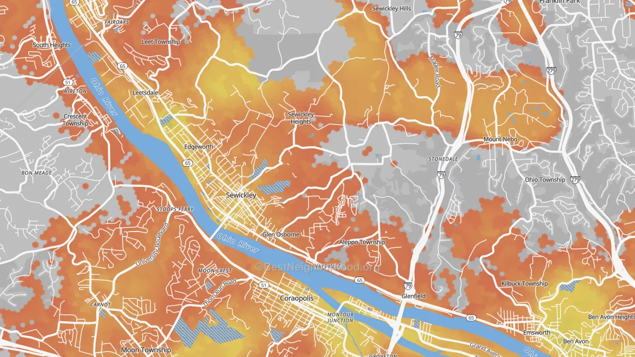 Bike Grade map of Sewickley, PA