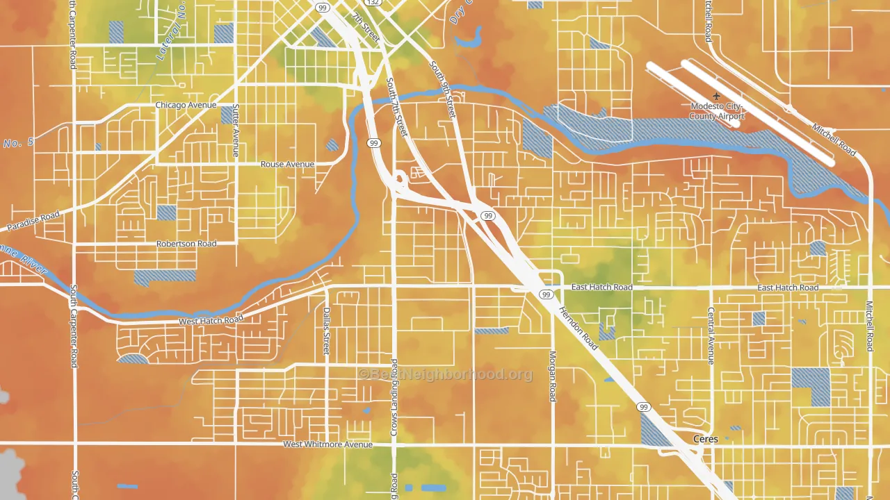 Bike Grade map of Shackelford, Modesto, CA