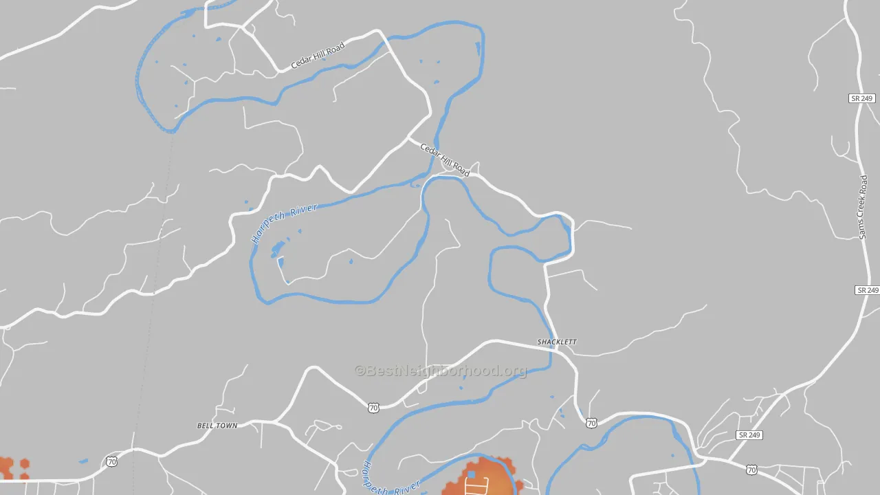 Bike Grade map of Shacklett, TN