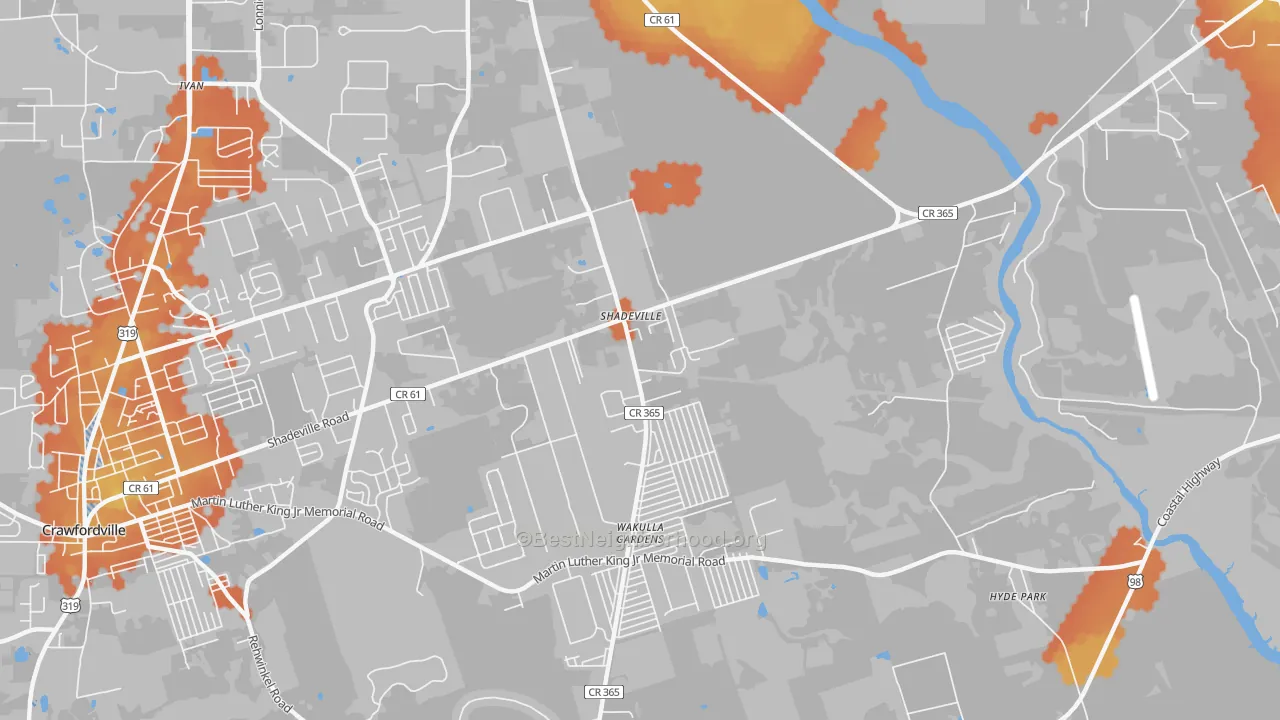 Bike Grade map of Shadeville, FL