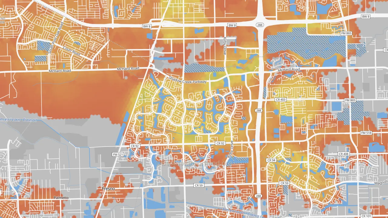Bike Grade map of Shadow Creek Ranch, Pearland, TX