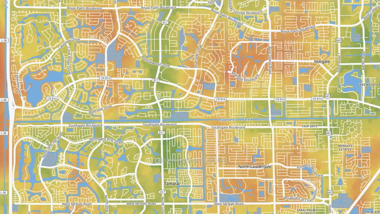 Bike Grade map of Shadow Wood, Coral Springs, FL