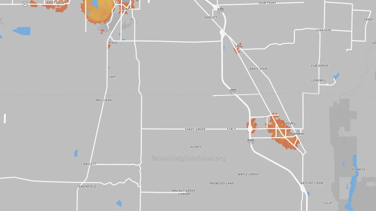 Bike Grade map of Shady Grove, AR