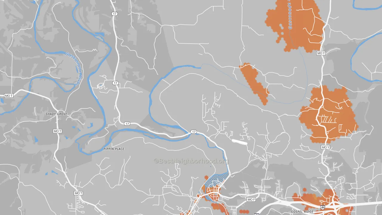 Bike Grade map of Shady Grove, MO