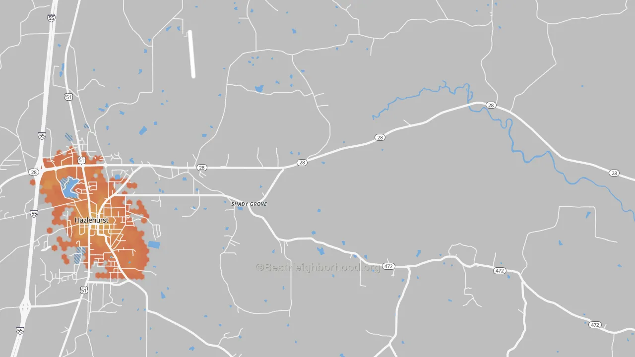 Bike Grade map of Shady Grove, MS