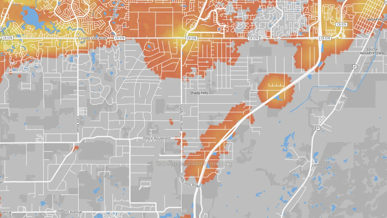 Bike Grade map of Shady Hills, FL
