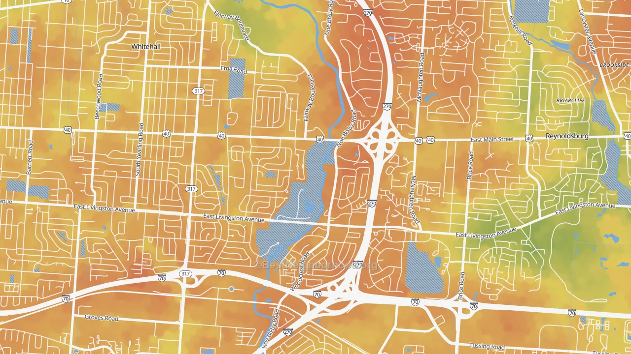 Bike Grade map of Shady Lane, Columbus, OH