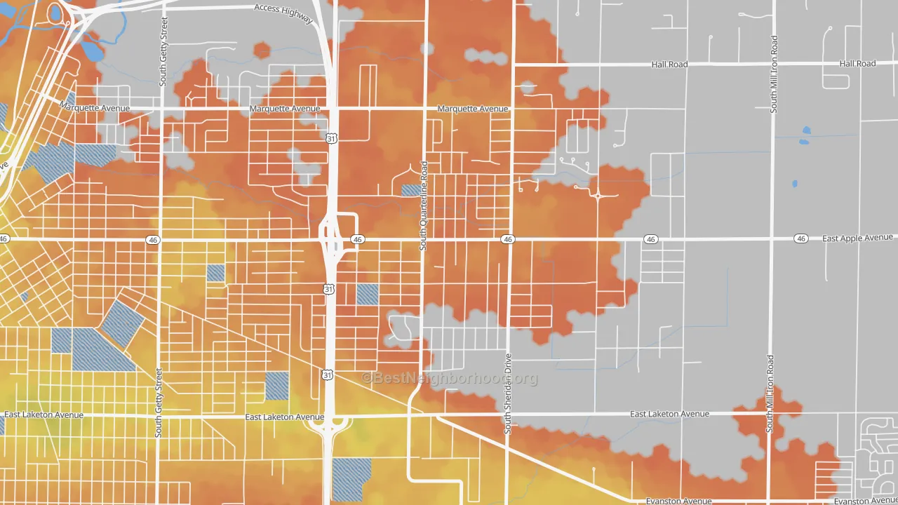 Bike Grade map of Shady Park Neighbourhood, Muskegon, MI