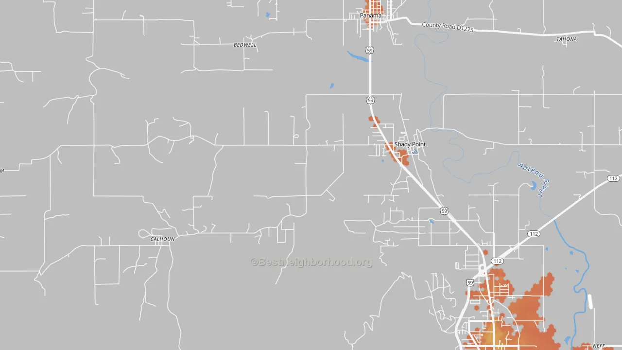 Bike Grade map of Shady Point, OK