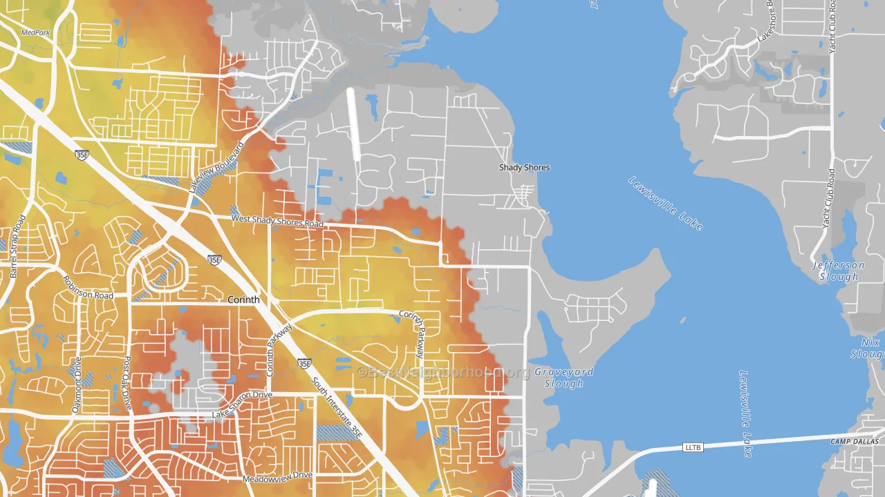 Bike Grade map of Shady Shores, TX