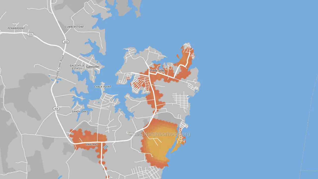 Bike Grade map of Shady Side, MD