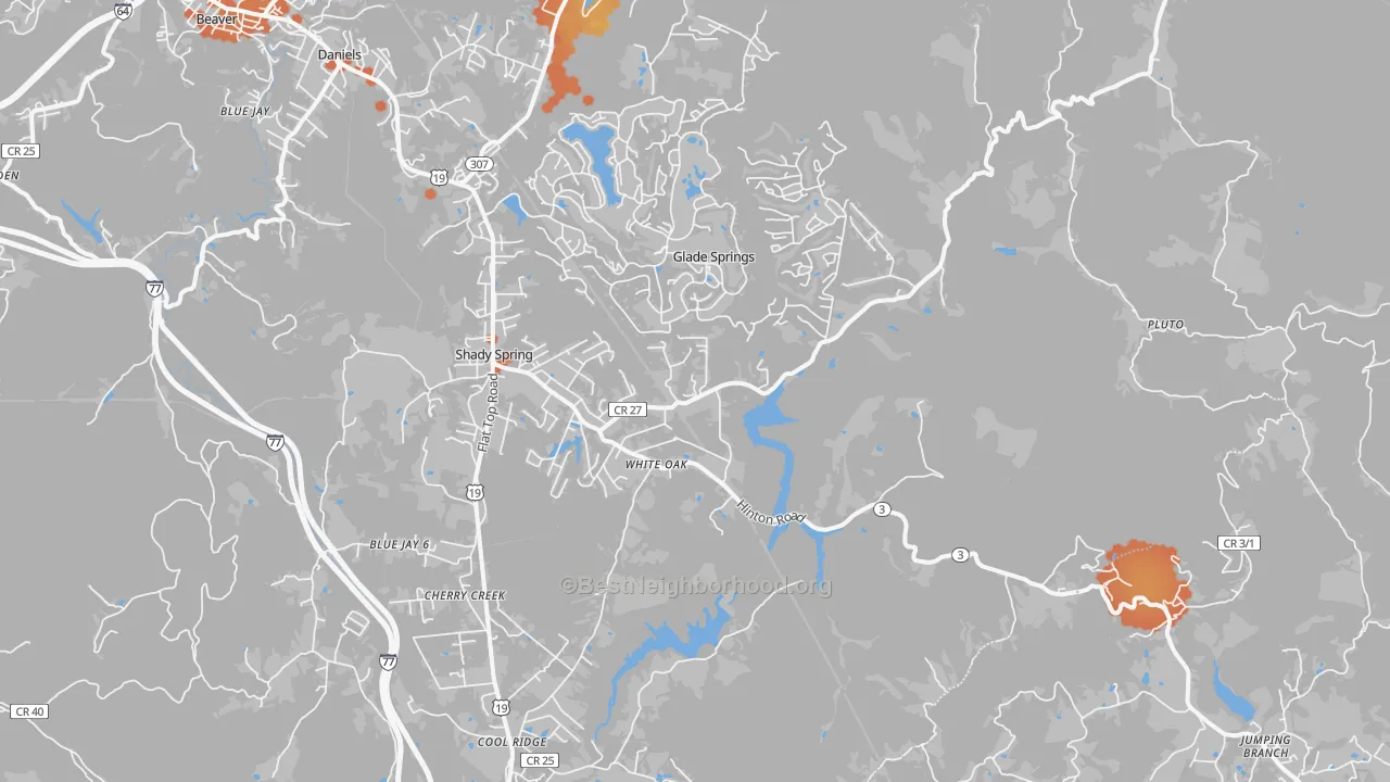Bike Grade map of Shady Spring, WV