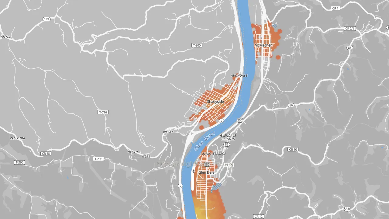 Bike Grade map of Shadyside, OH